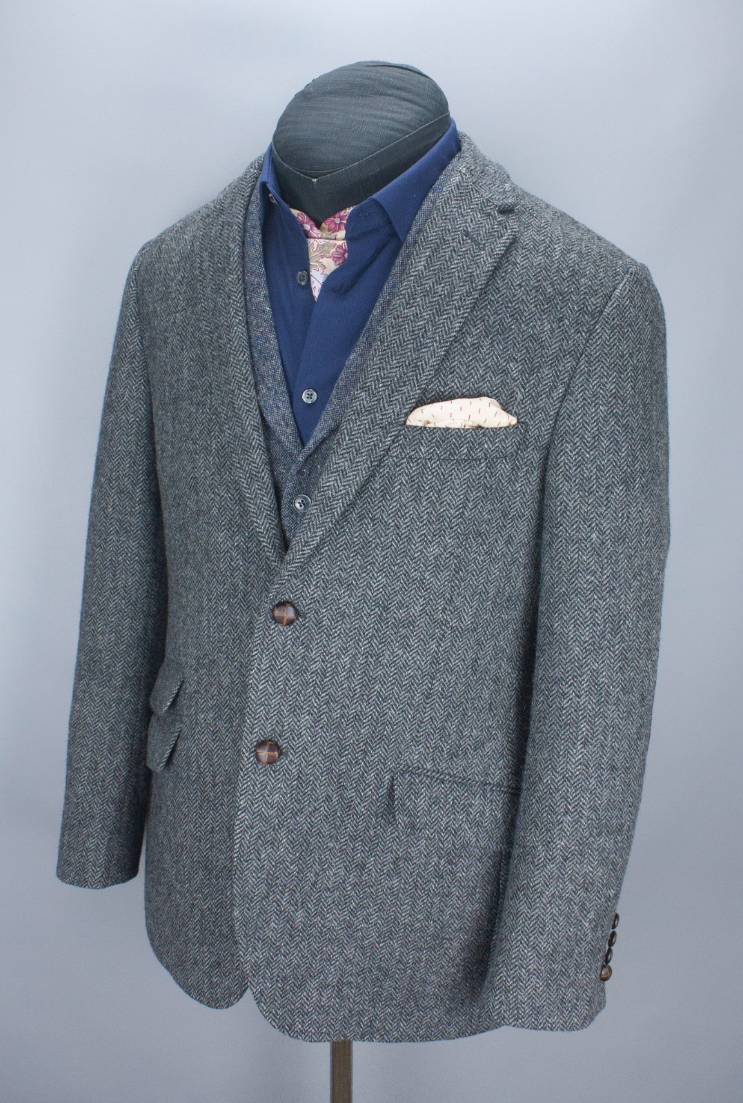 M&S Sartorial Blazer Mens 40 in Moon Tweed Charcoal Herringbone Sport Coat 102cm