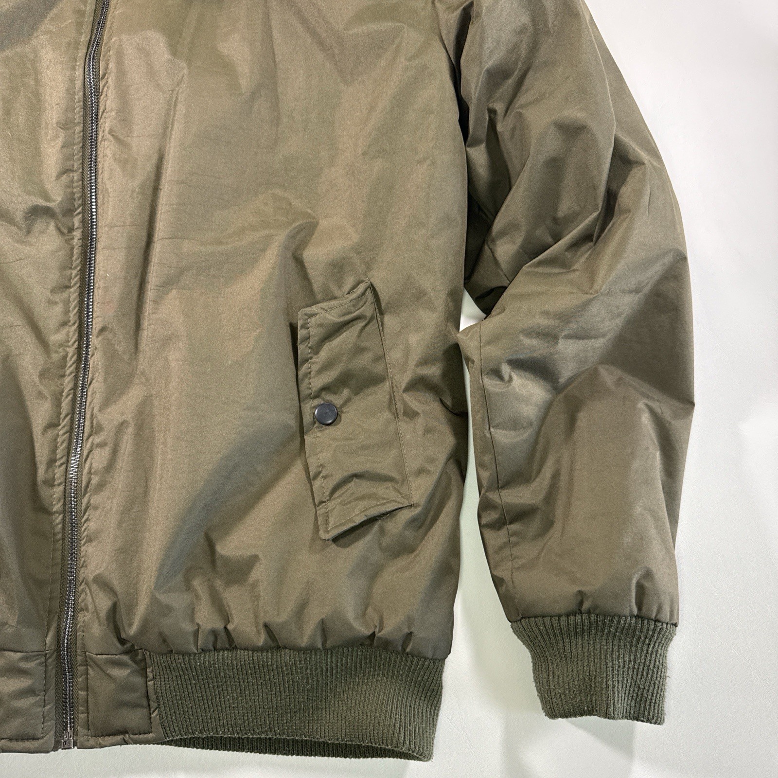 ZAK Olive Bomber Jacket Men’s L Full Zip Zipper Button Band Collar Casual