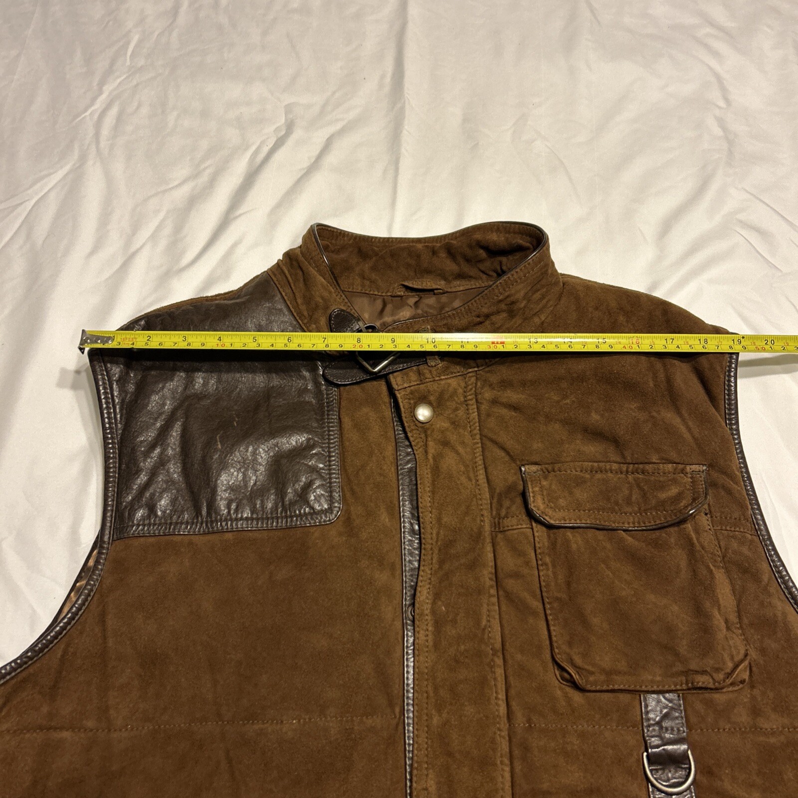 Daniel Cremieux Leather Vest Men Brown Medium Full Zip Button Belted Collar 2XB