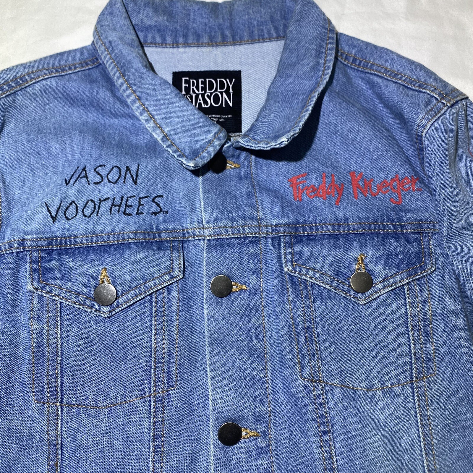 Freddy VS Jason Unisex Adults Blue Denim Jean Jacket Horror Size Medium