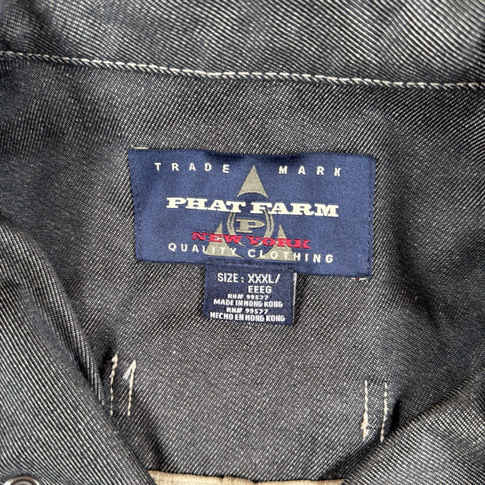 VTG Phat Farm Y2K Two Tone Denim Colorblock Chore Jacket Workwear Hip Hop XXXL