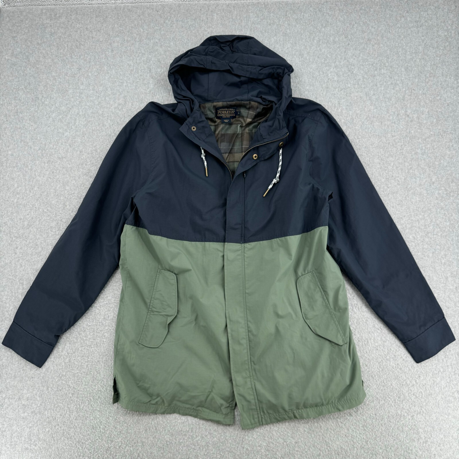 Pendleton Jacket Men’s Medium Navy Green Full Zip Button Drawstring Windbreaker