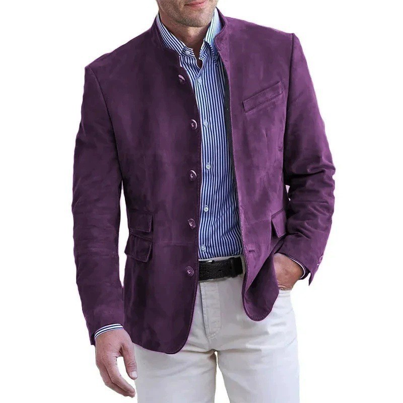 Stylish New Suede fabric Blazer Men Four Button Classic Coat Vintage Jacket