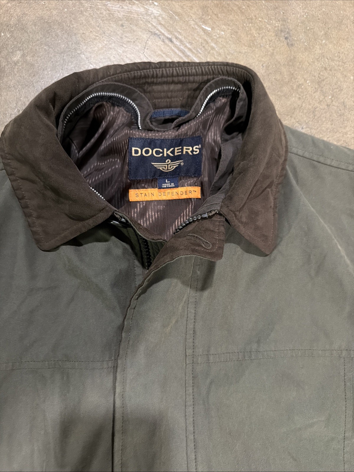 Dockers Green Stain Defender Bomber Jacket Button Zip Point Collar Men’s L