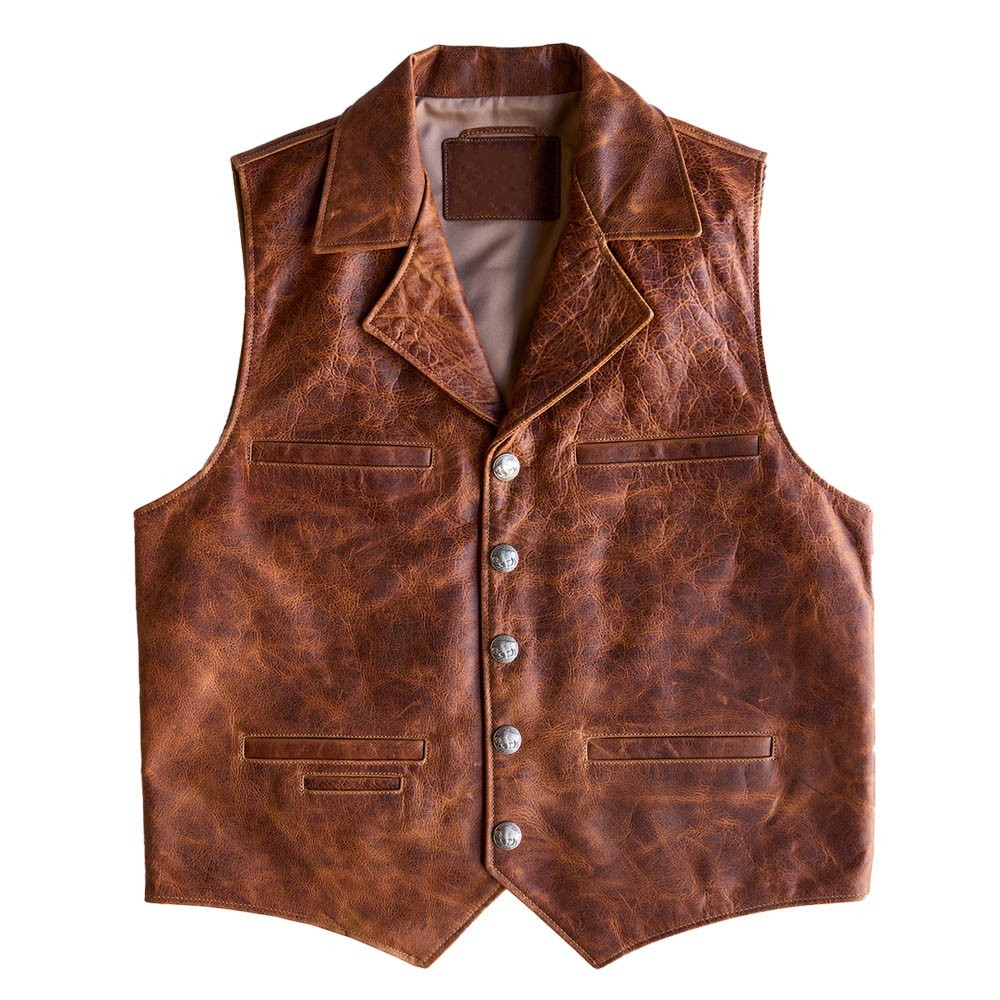 Mens Brown Leather Vest Vintage Biker Motorcycle Waistcoat Western Steampunk