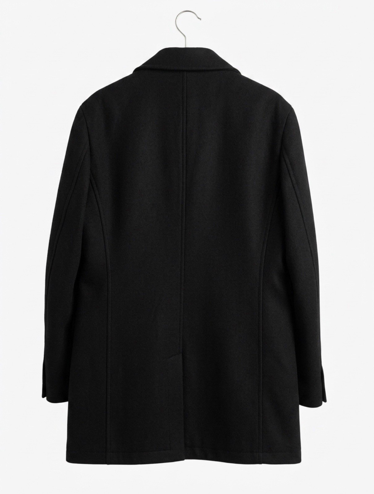 Elemento uomo Men’s Black Double-Breasted Pea Coat, Mid-Length Lined Pockets