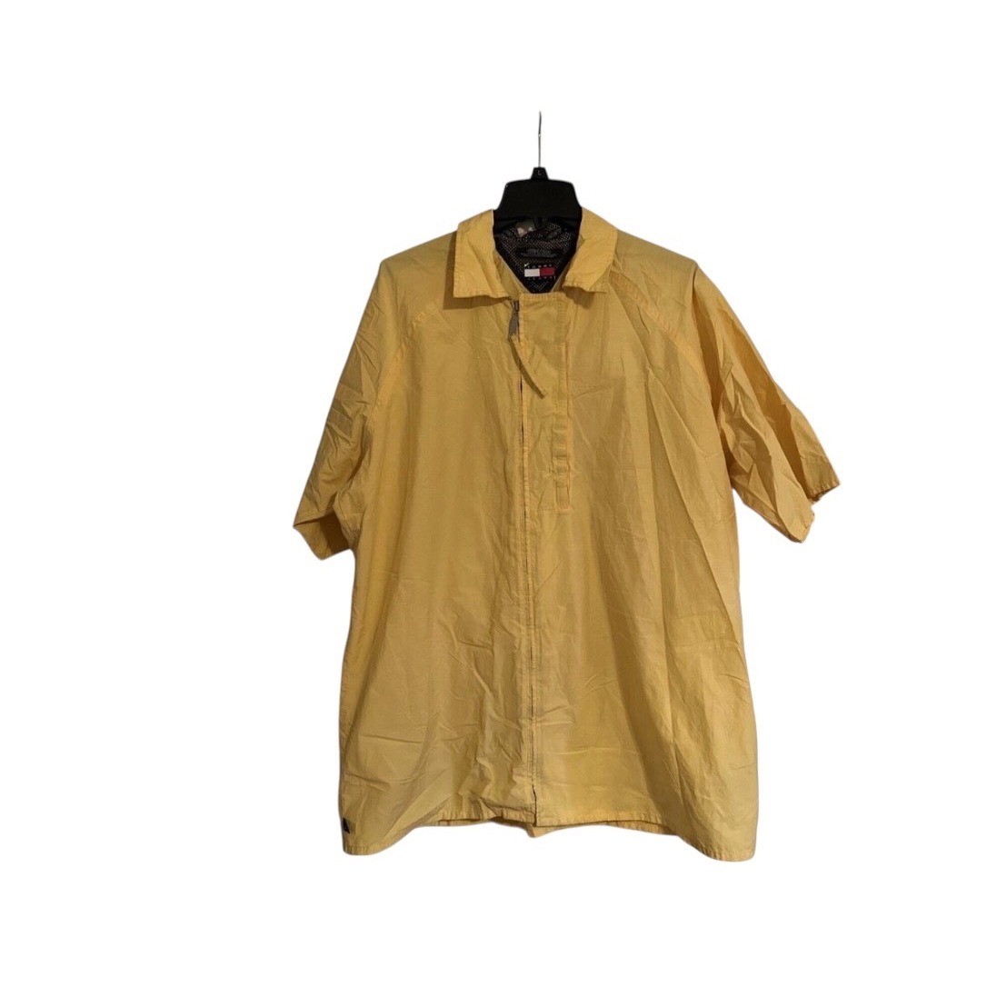 Vintage Tommy Jeans Mens XL Yellow Short Sleeve Quarter Zip Windbreaker 1999