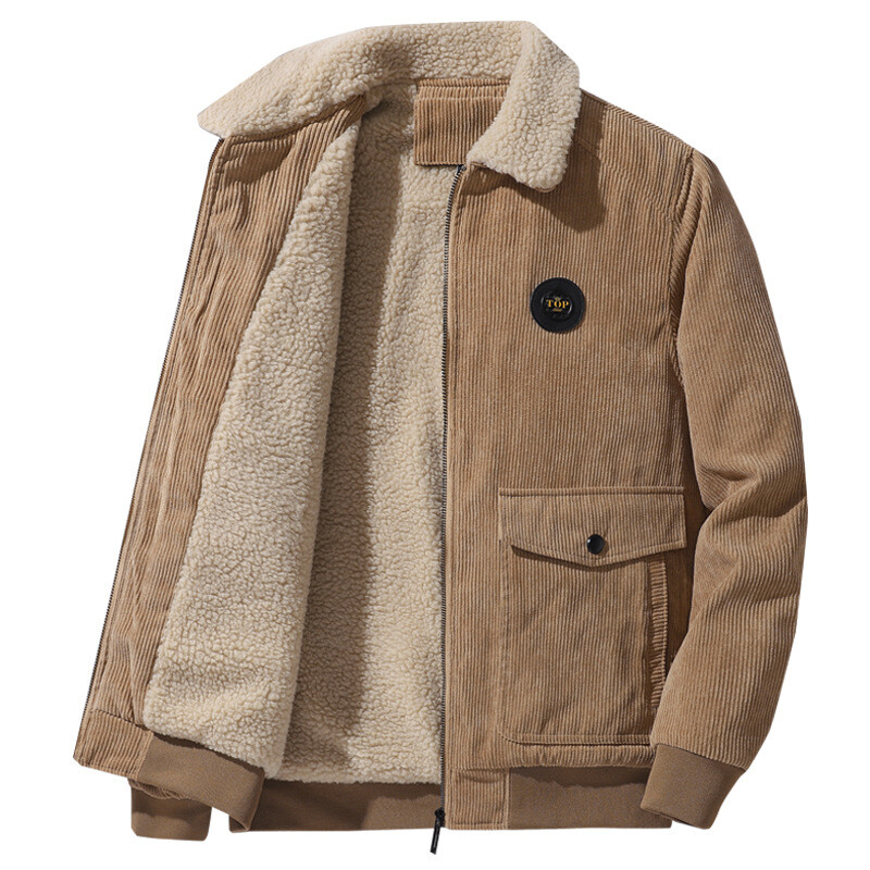 Mens Corduroy Coat Fleece Jacket Overcoat Pockets Warm Thicken Outerwear Outdoor