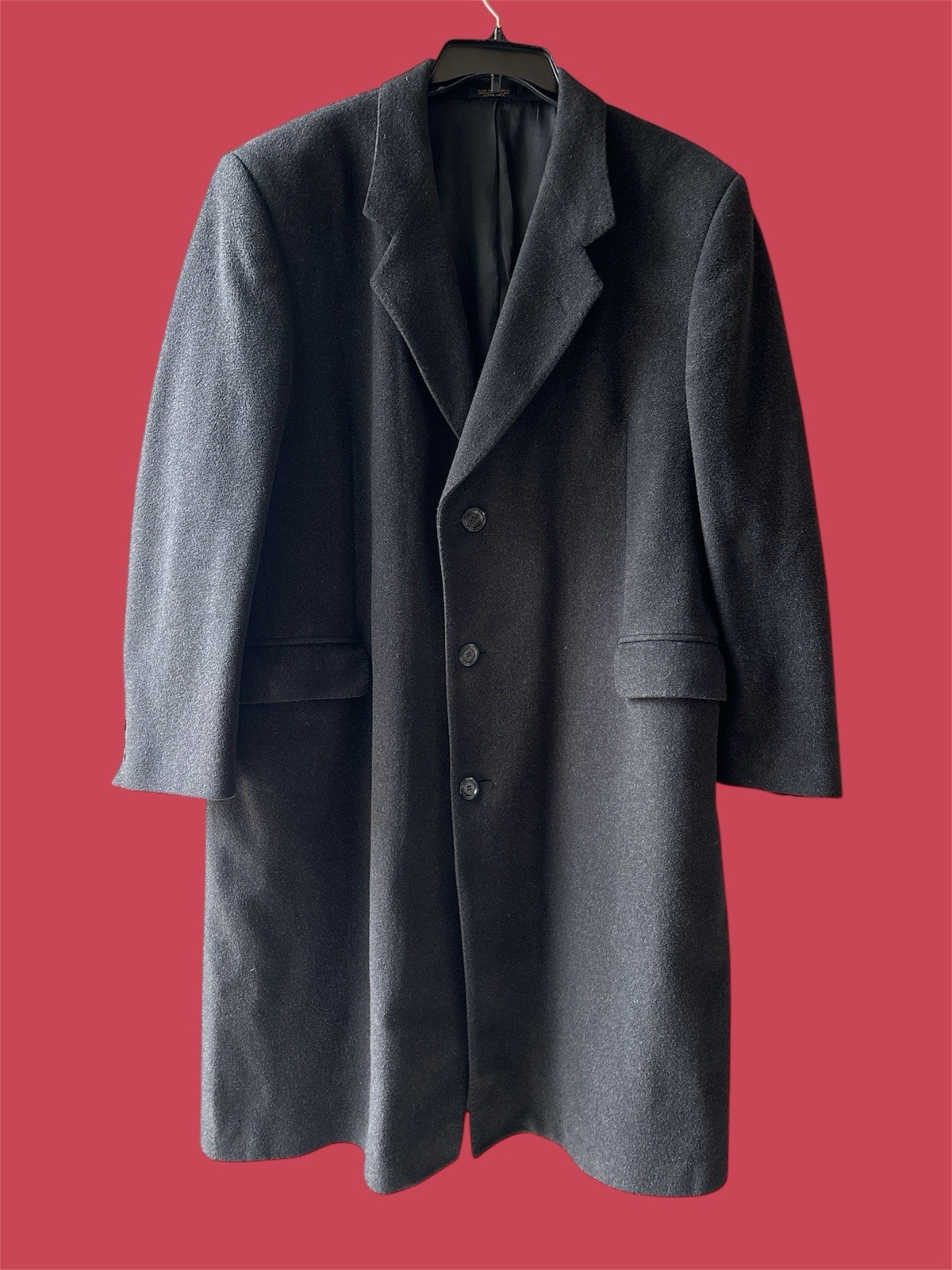 Oleg Cassini Cashmere Blend Overcoat 44R Black Wool Italy Fabric Vintage EUC