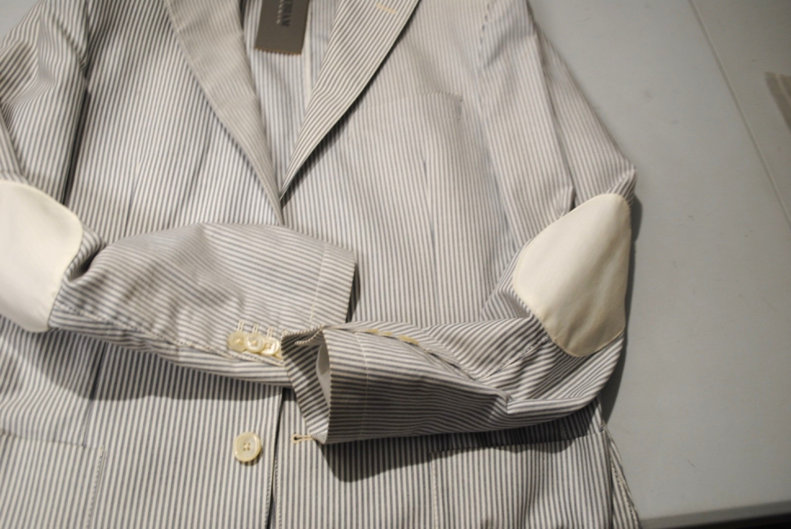 L.B.M. LUIGI BIANCHI MANTOVA JACKET SIZE 50 483.00 COTTON CARD STRIPES PATCHES