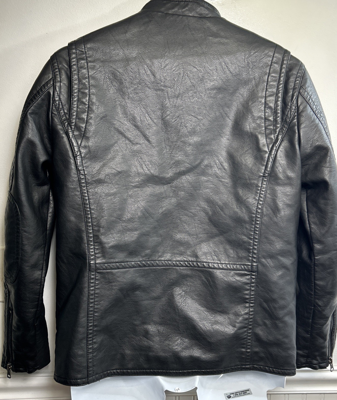 Men’s Vegan Leather Zip Motorcycle Jacket M Black Quilted Moch Neck Jos A Bank