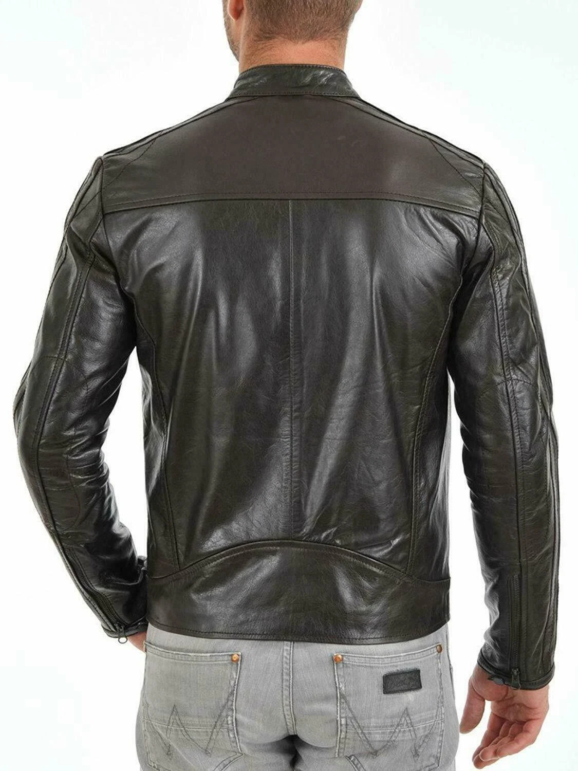 NEW Men’s Black Genuine Lambskin Leather Jacket Motorcycle Biker Size XS TO 3XL