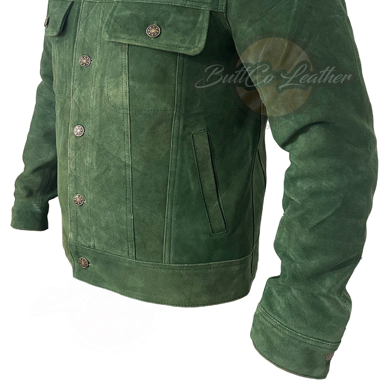 Mens Real Suede Leather Trucker Shirt Classic Motorcycle Bomber Jacket UK Seller