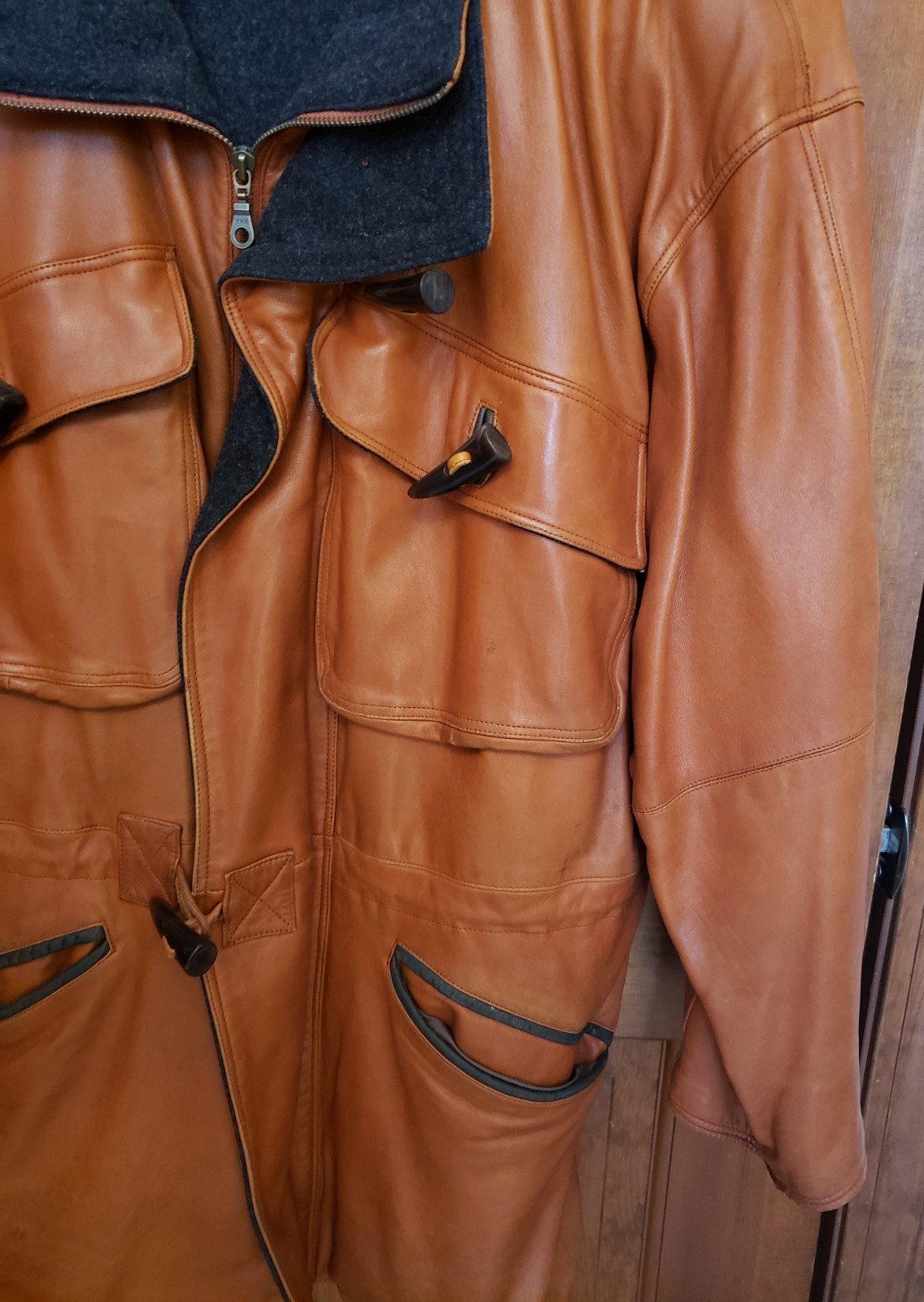 Vintage Marc Buchanan Pelle Pelle Tan Soft Leather Jacket Trench Coat, Size 40