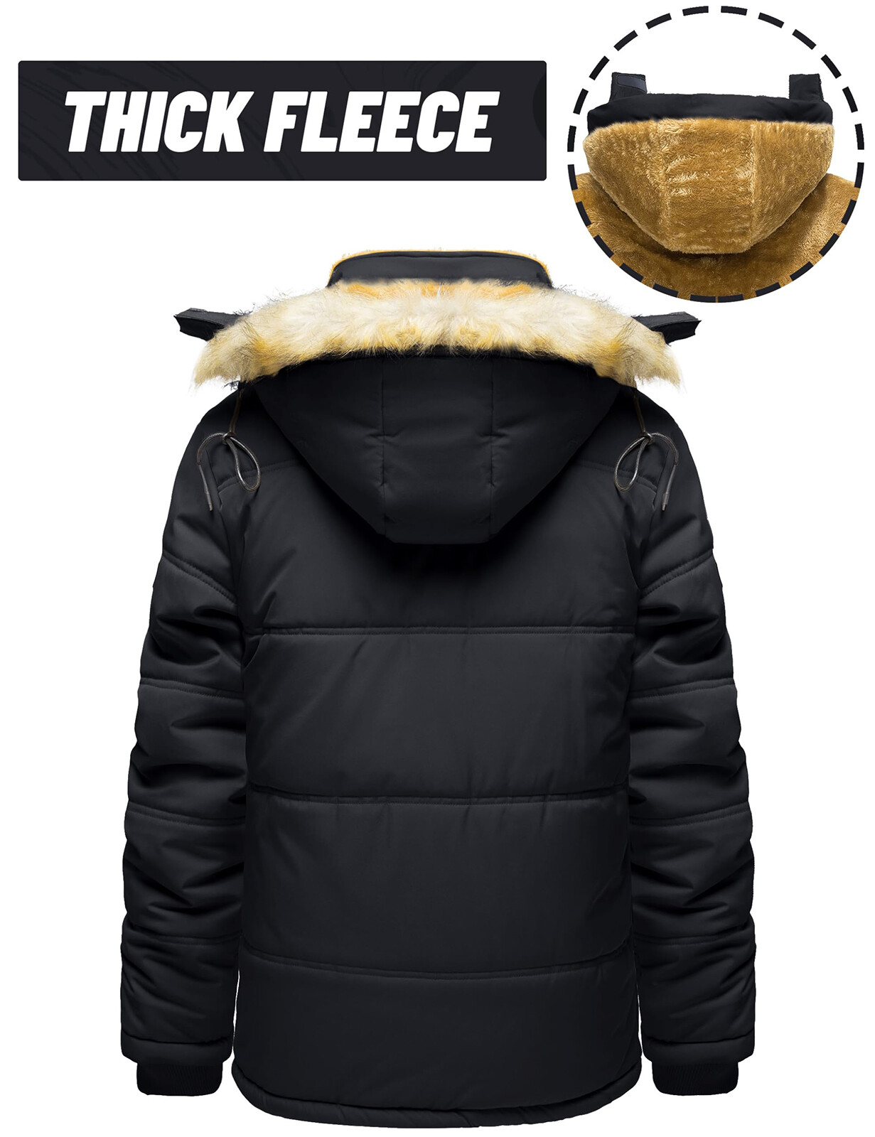 Men’s Winter Hoodie Jacket Water Repellent Windproof Thicken Parka Fleece Coats