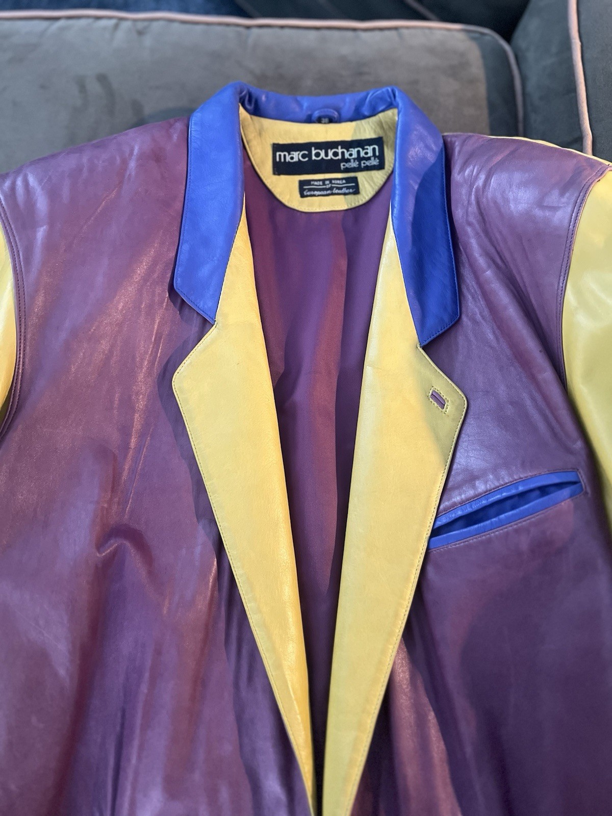 Vintage Marc Buchanan Pelle Pelle Colorblock Leather Blazer Jacket Sz 38