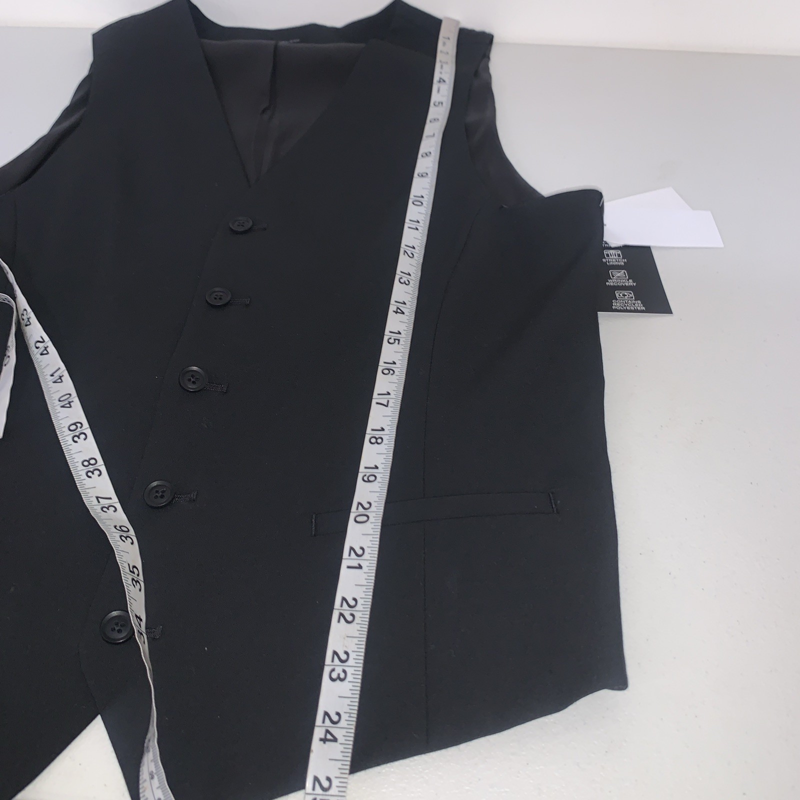 JF J. FERRAR Men’s 5 Button Down Black Lined Slim Med Vest Back Adjust Business