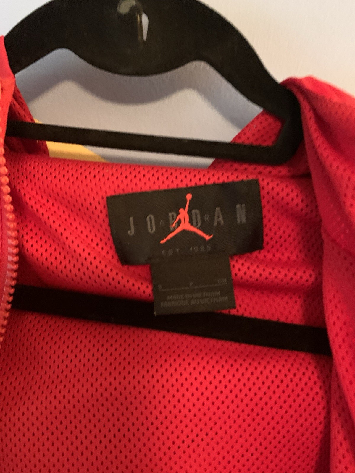 Jordan Men’s Red/Black Colorblock Full-Zip Hooded Windbreaker Jacket Small