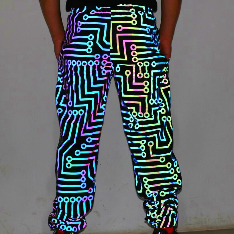 Colorful Reflective Circuit Pattern Jacket Rainbow Color Jacket Top + Pants