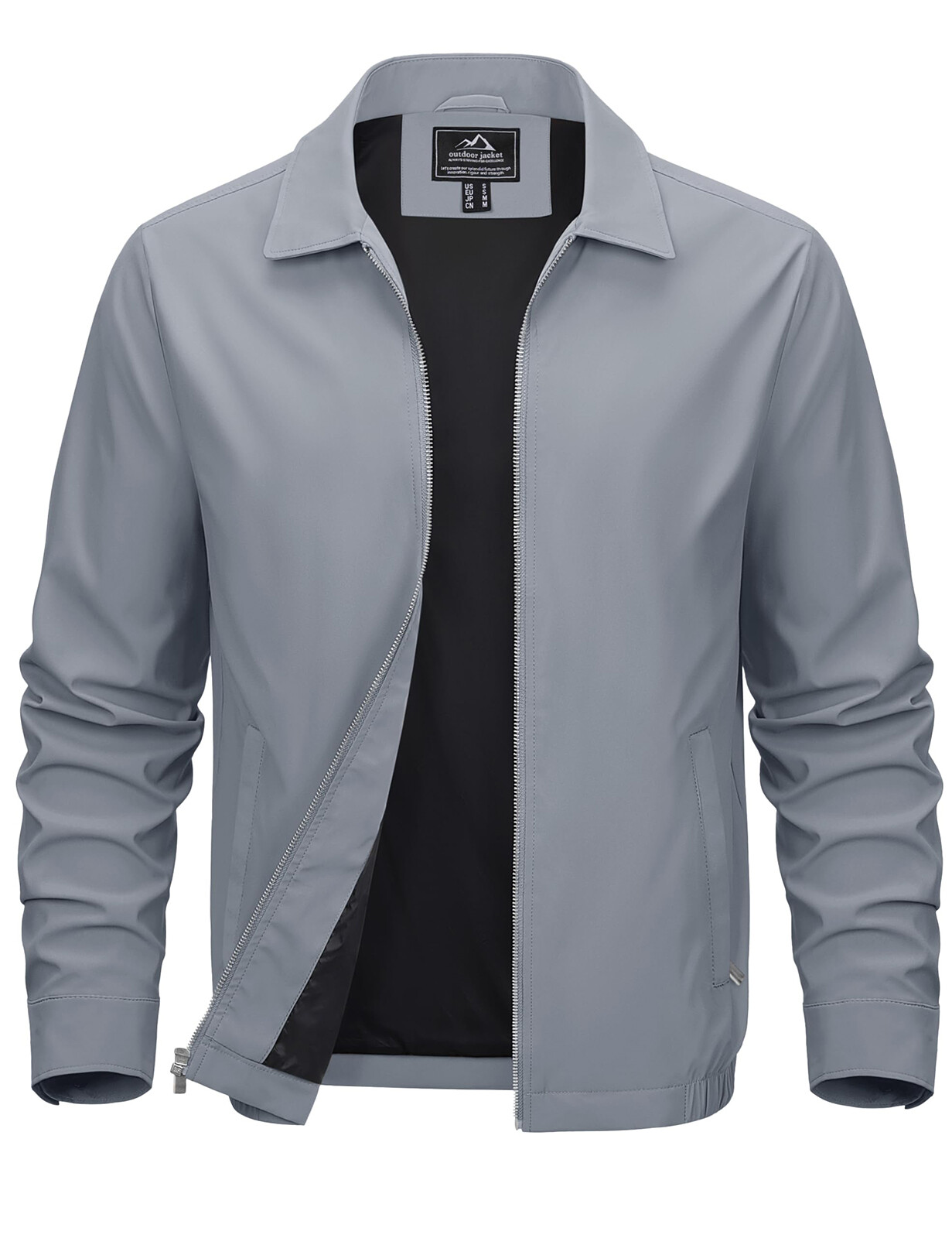 Spring Fall Men’s Jackets Lightweight Full Zip Laydown Collar Casual Windbreaker