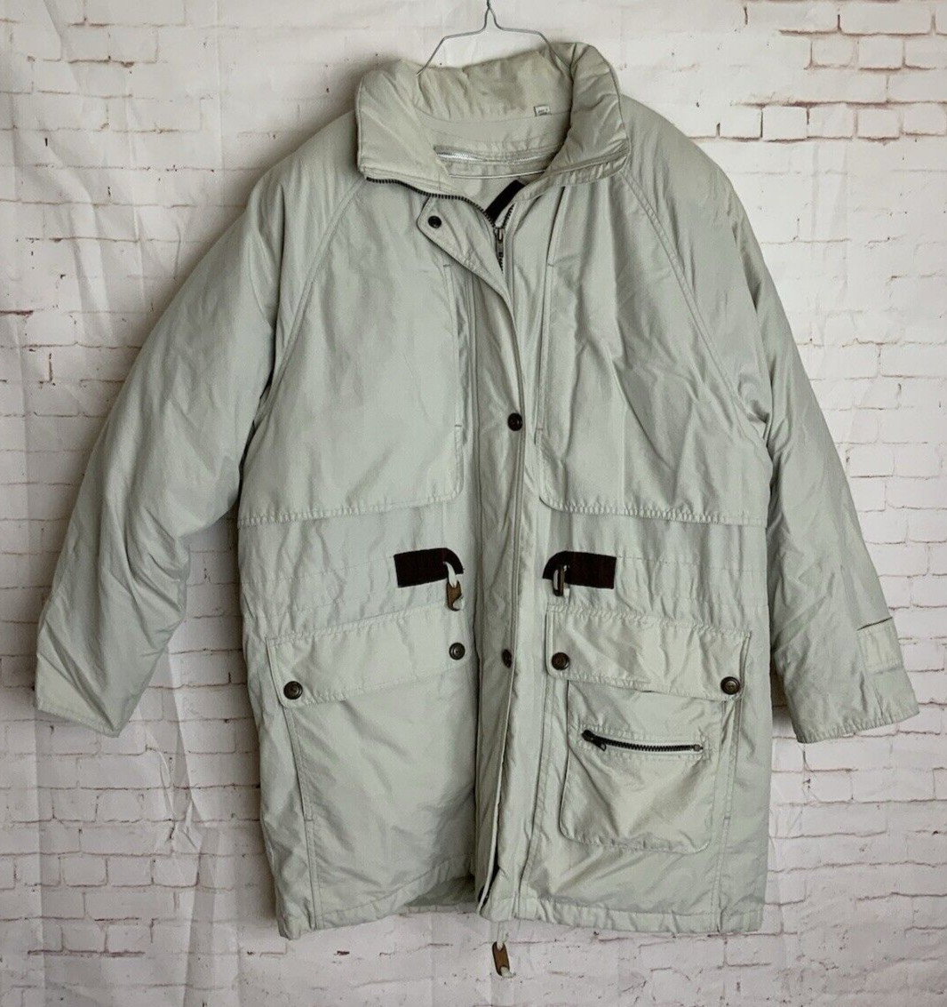 London Fog Mens Creme Colored 2 Layer Heavy Winter Coat Button Zip Closure L