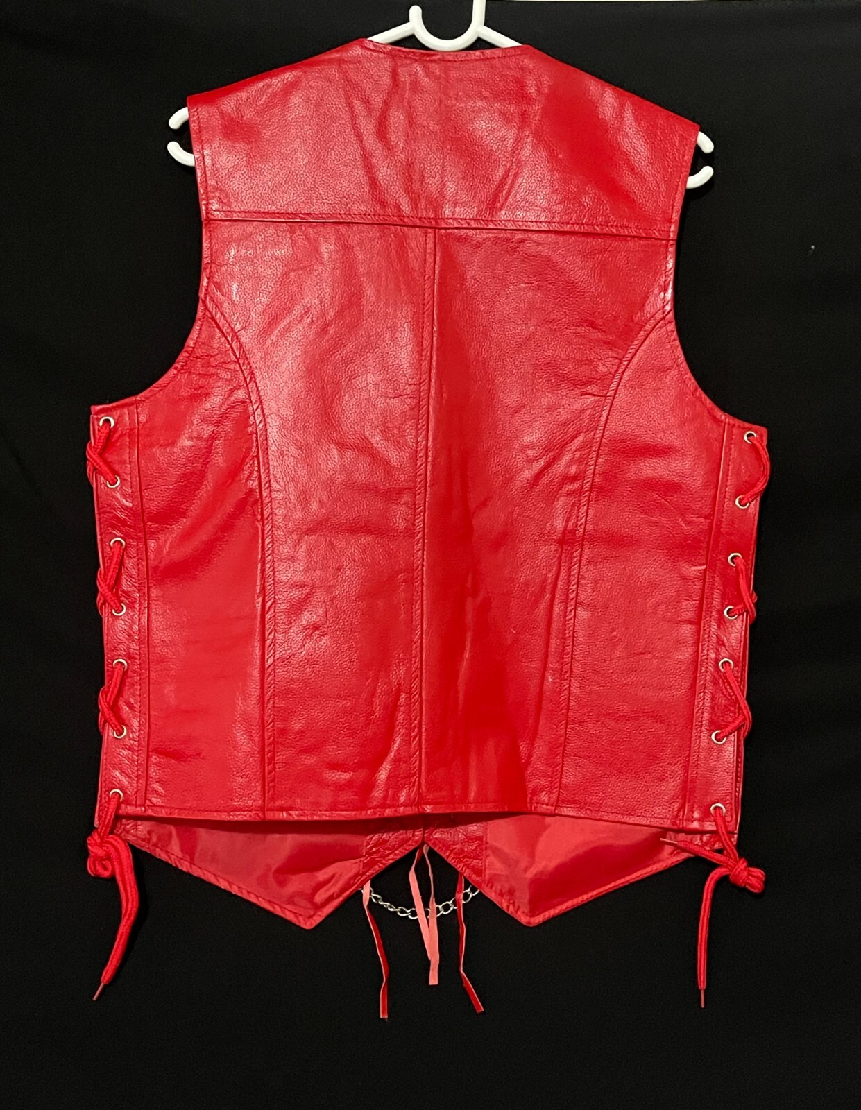 Mens RED Original COW LEATHER Vest Chain Concho Motorcycle Biker Waistcoat NEW