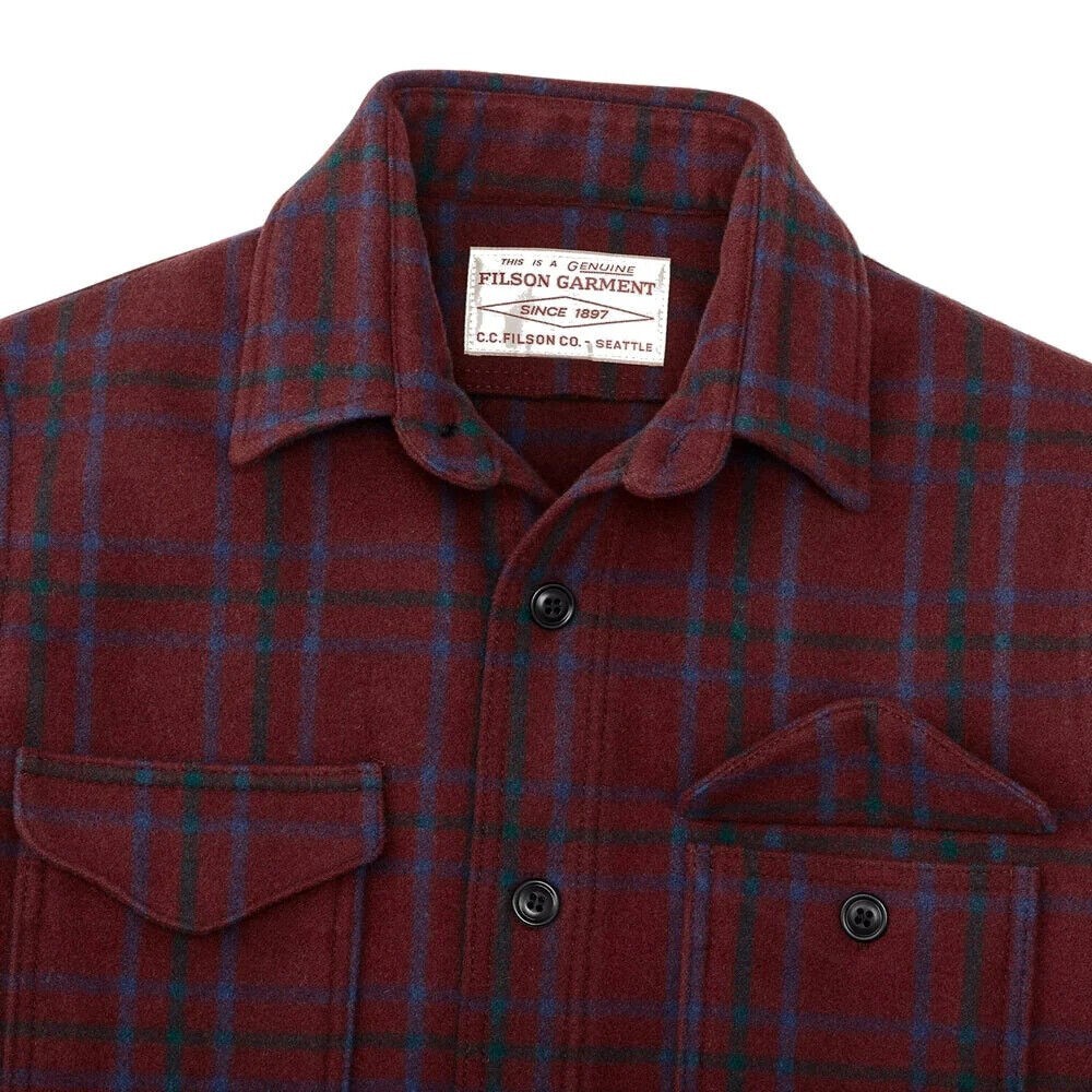 Filson Wool Jac-Shirt Made in USA Seattle Deep Red Blue Green Plaid Small NWT