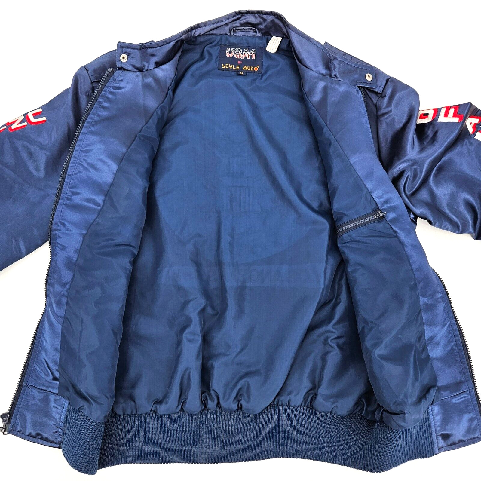 Vtg 1984 Style Auto USA-1 Competition LA Olympics Satin Bomber Racing Jacket M