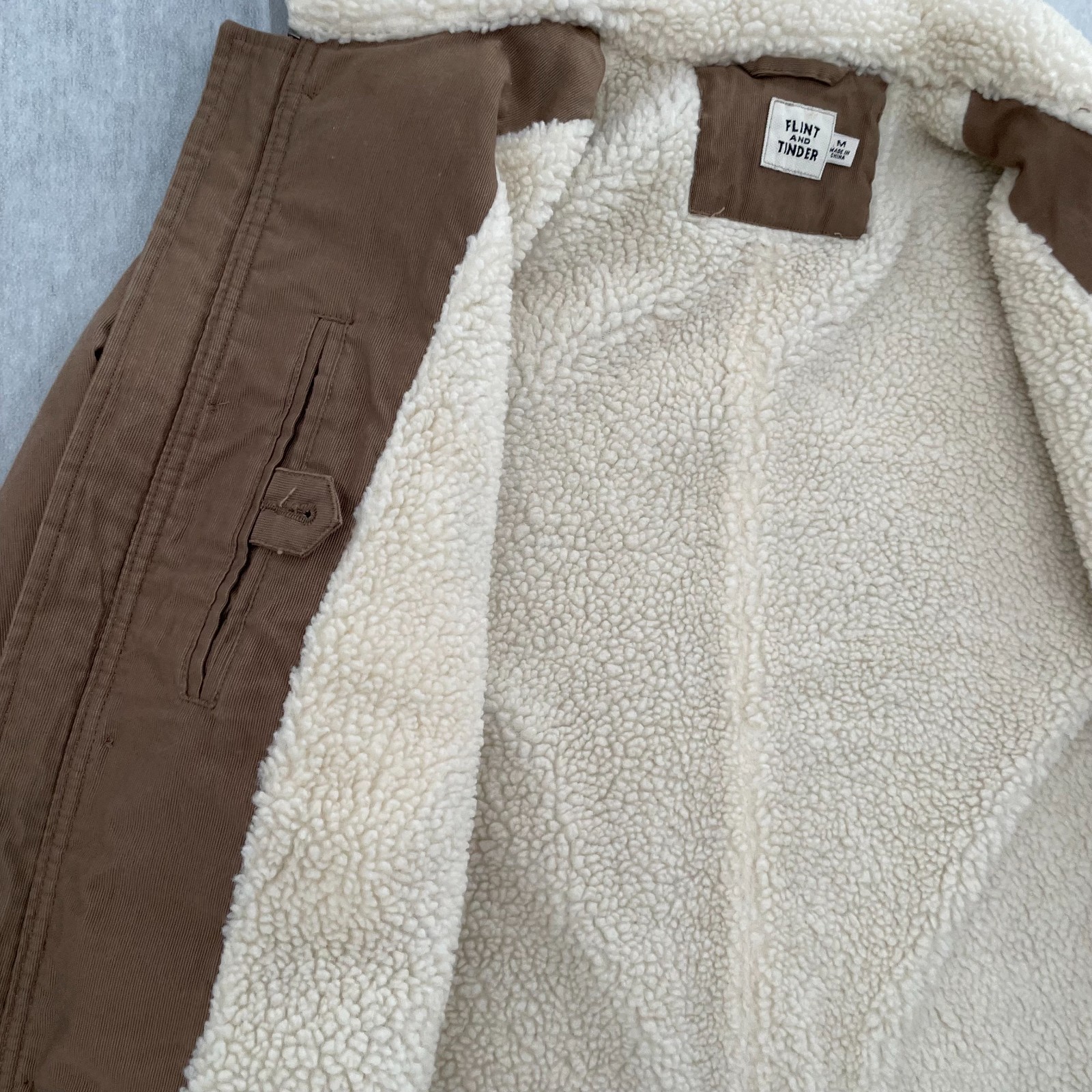 Flint and Tinder Jacket Adult Medium Brown Sherpa Fleece Deck Military Bomber M
