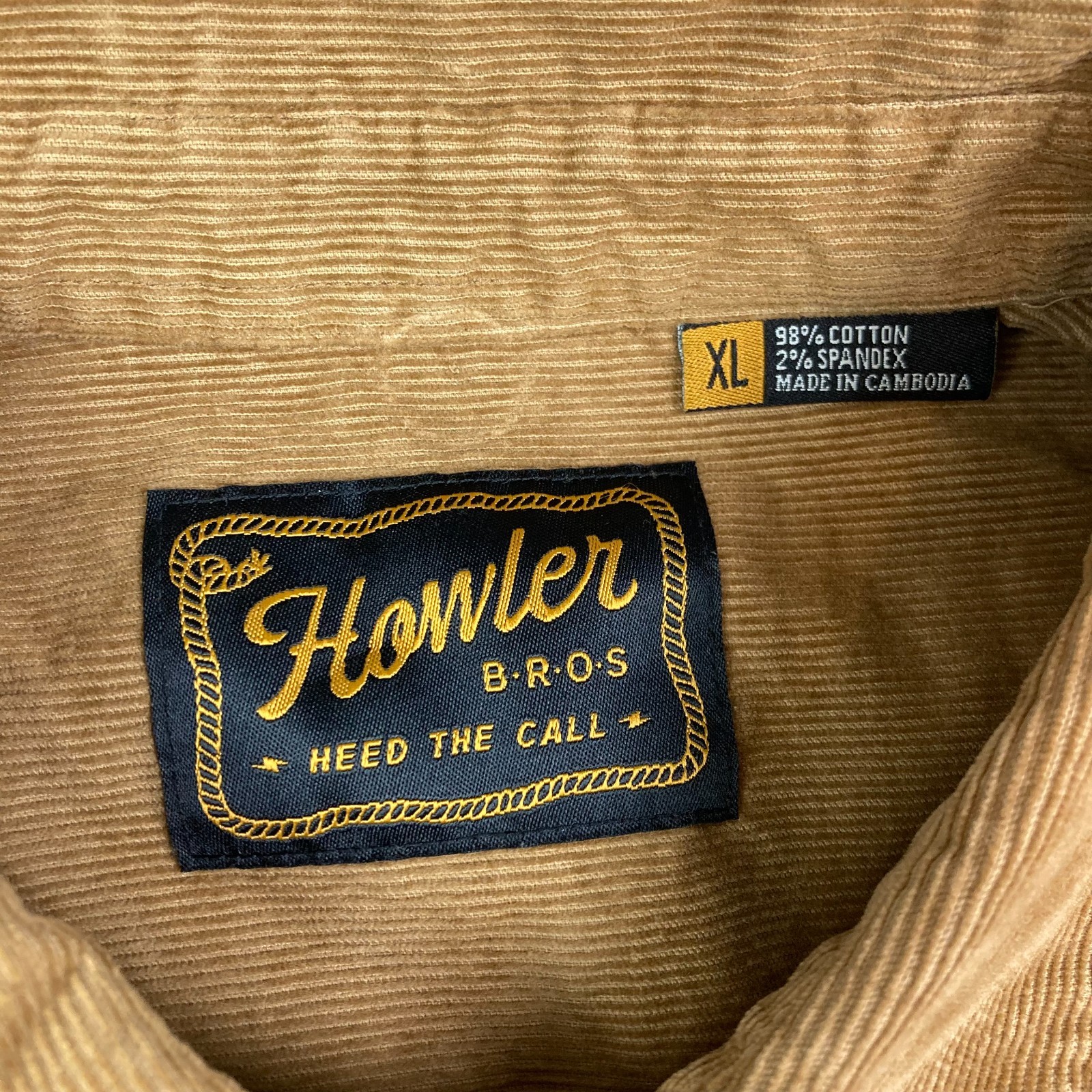 Howler Brothers Banning Corduroy Snap Shirt Mens XL Duck Brown Tan Western NWT