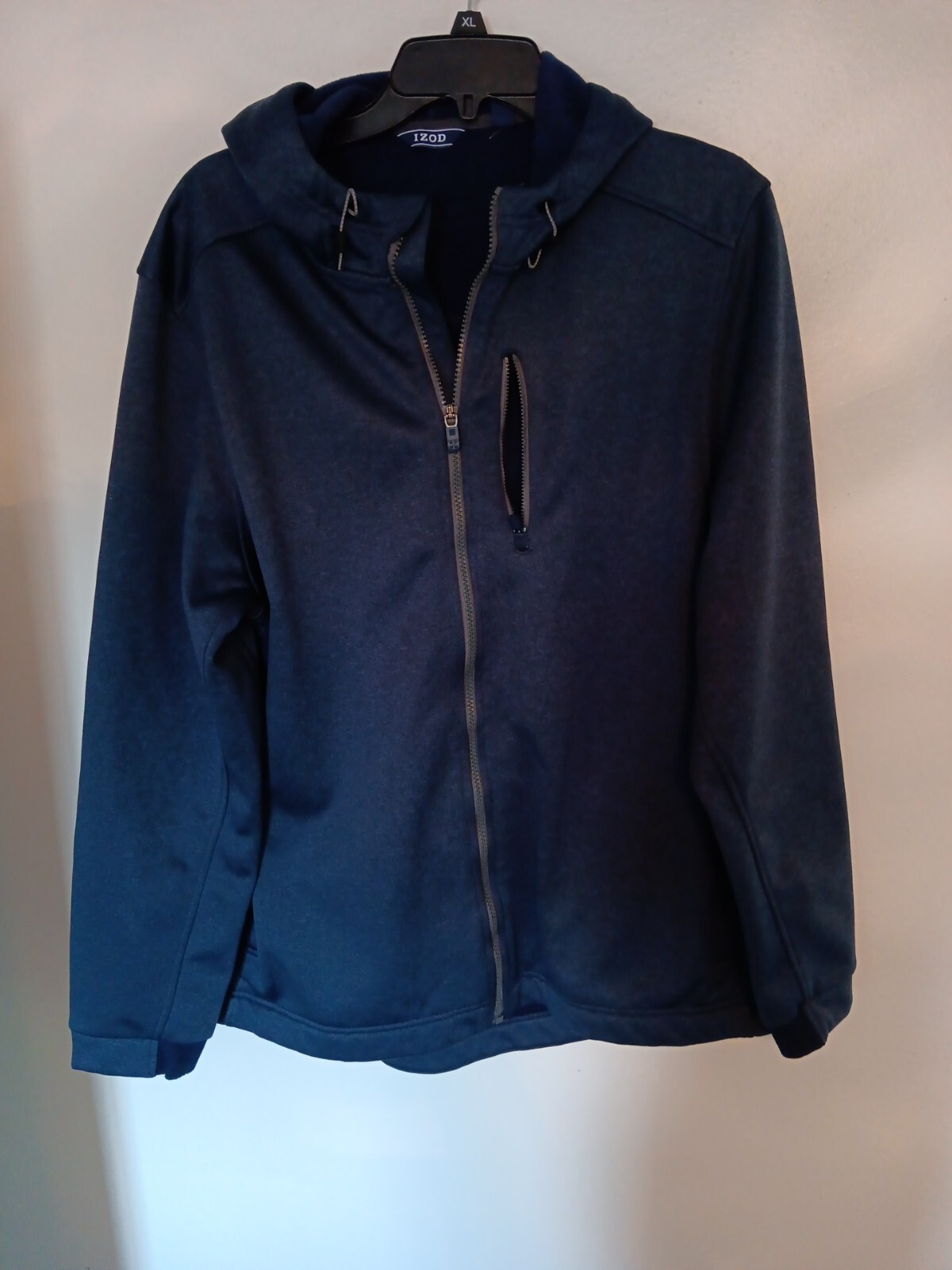 Izod Mens Hooded Navy Fleece Lined Zip Up Large Spring Jacket