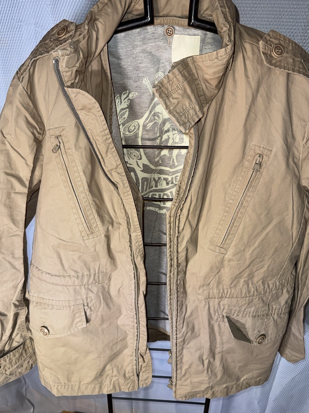 Diesel Military Field Jacket Survivor Gear Mens Sz L Khaki Coat & Vest 2 In 1