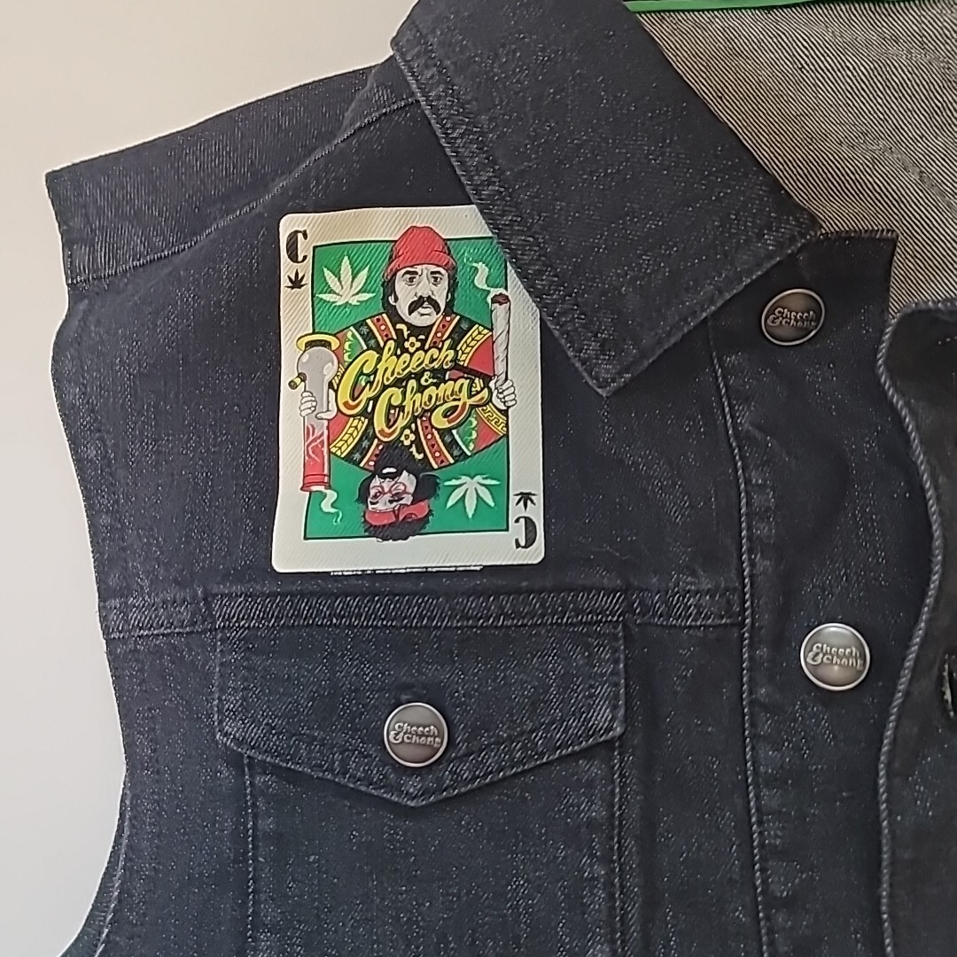 Custom Cheech & Chong Size M Black Denim Vest with Prints & Embroidery