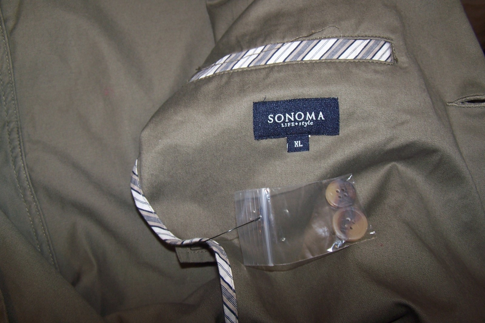 NWOT Sonoma Men’s Four Pocket Button Outdoor Blazer Jacket Olive Green Size XL