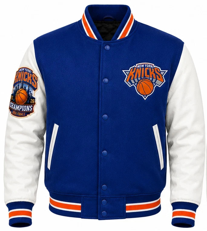 NY Knicks 2026 Finals Champions Unisex Blue Wool Genuine Leather Varsity Jacket