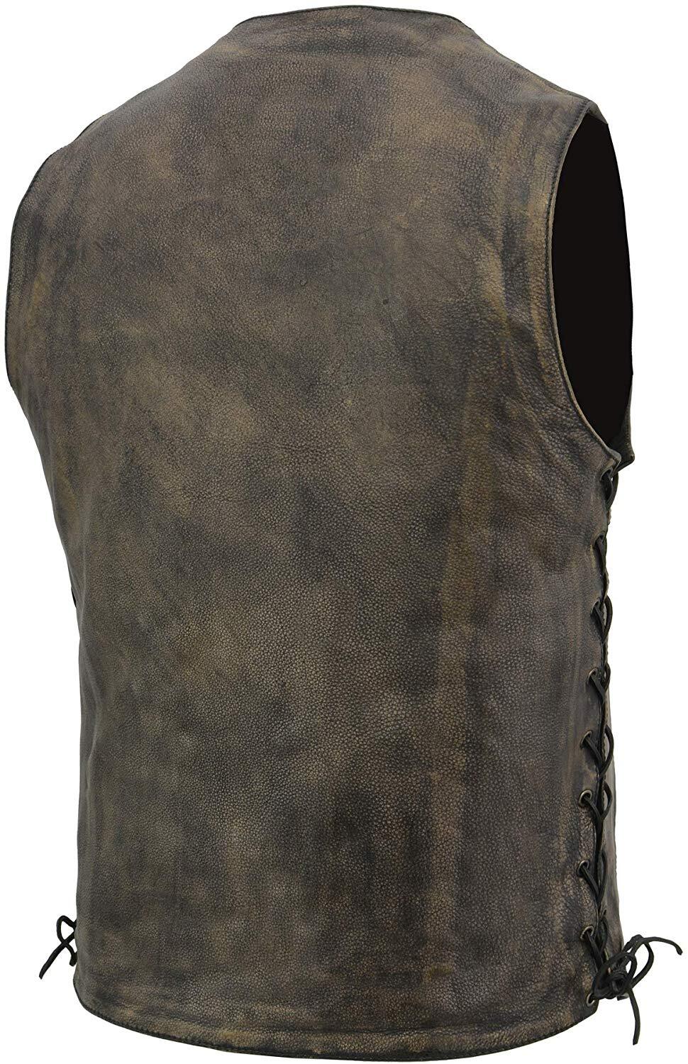 MILWAUKEE LEATHER MEN’S DISTRESSED LEATHER 10 POCKET VEST BROWN – USA41