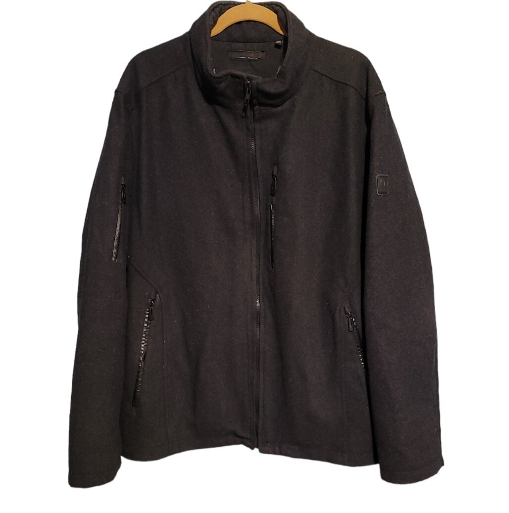 Tumi Jacket Men’s XXL Black/Dark Gray Wool Blend Lined Pockets T-Tech