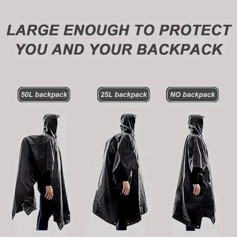3 In 1 Outdoor Military Raincoat Hooded Sleeve Waterproof Rain Poncho Motorcycle