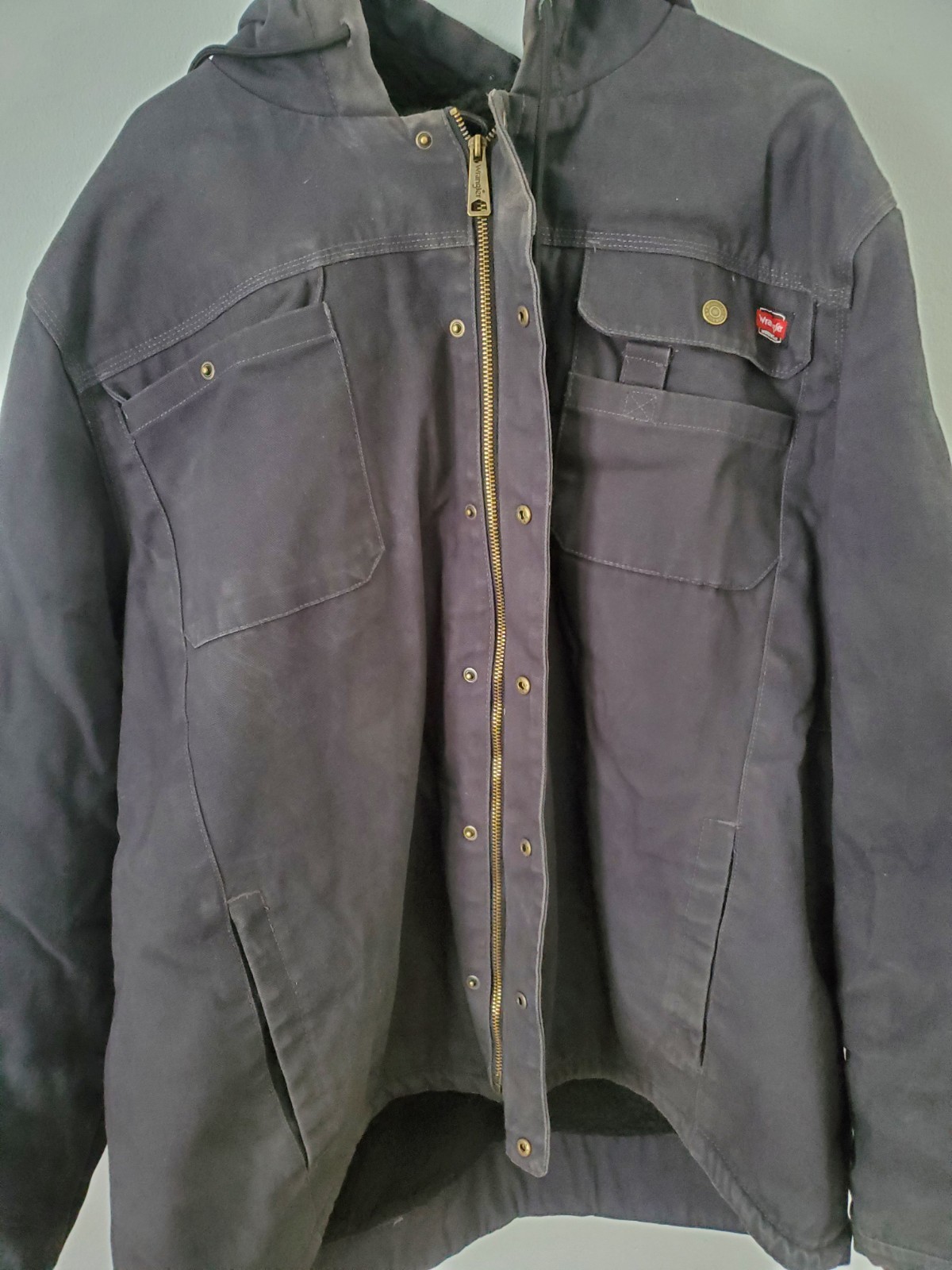 Wrangler Men’s Workwear Solid Black Hooded Work Jacket Size 2XL Sherpa Lined