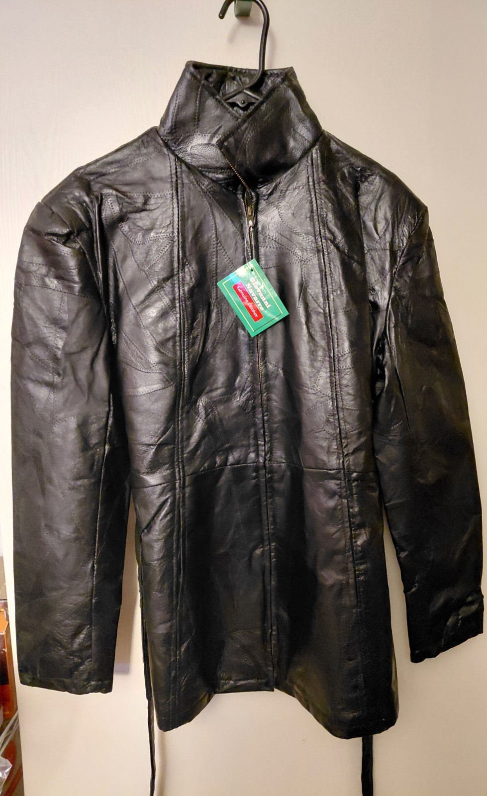 Giovanni Navarre Italian stone Genuine Lambskin Leather black jacket L