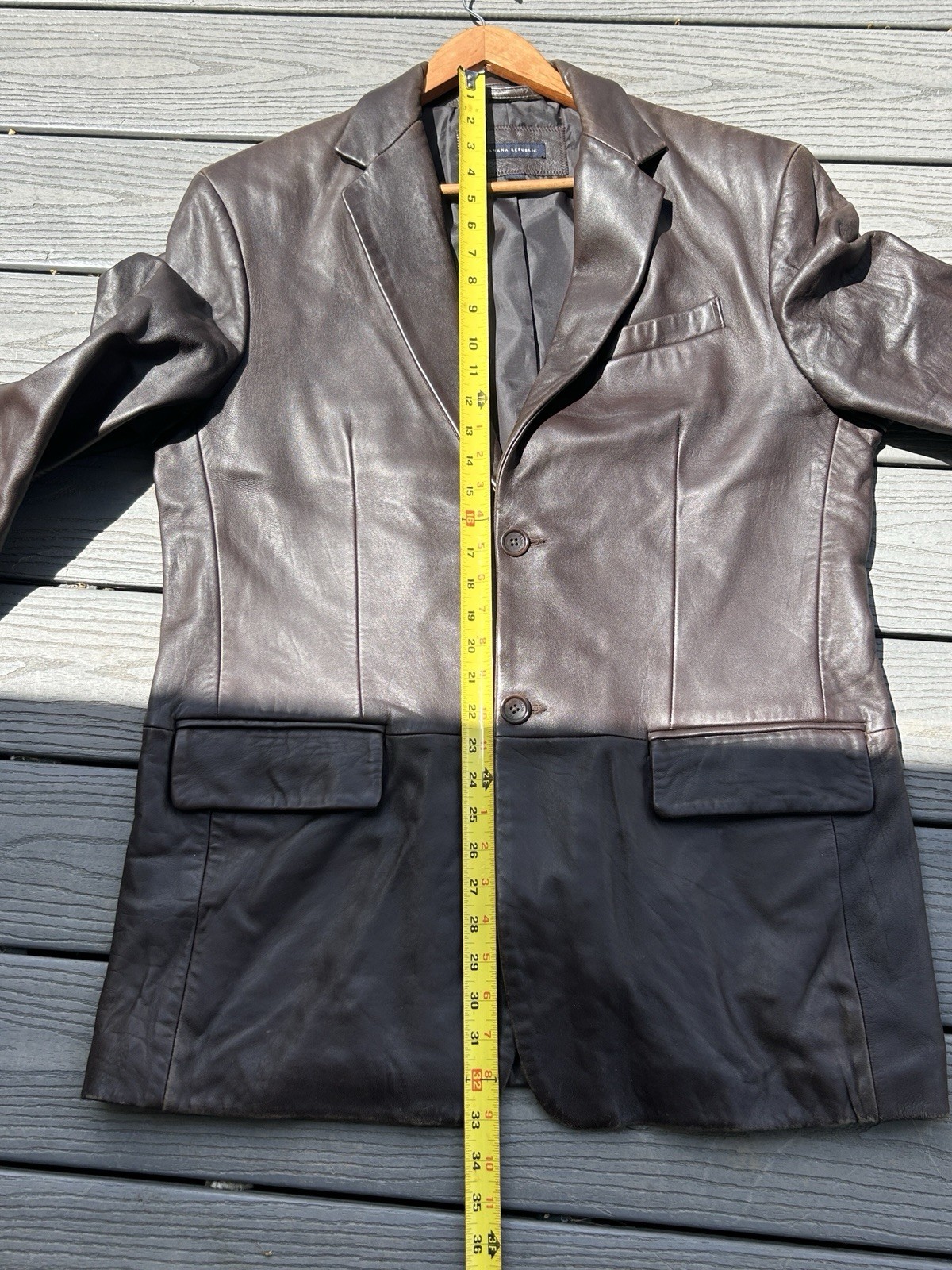 Banana Republic Leather Blazer Jacket Mens Large Brown Two Button