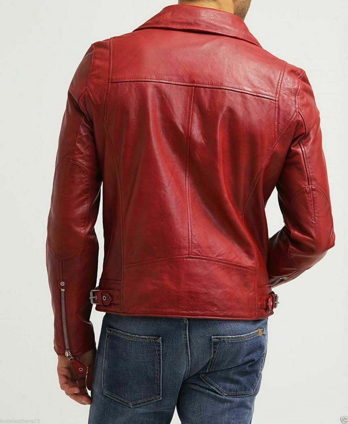 Men Leather Jacket Biker Motorcycle Leather Jacket Short Slim Fit Soft Lambskin