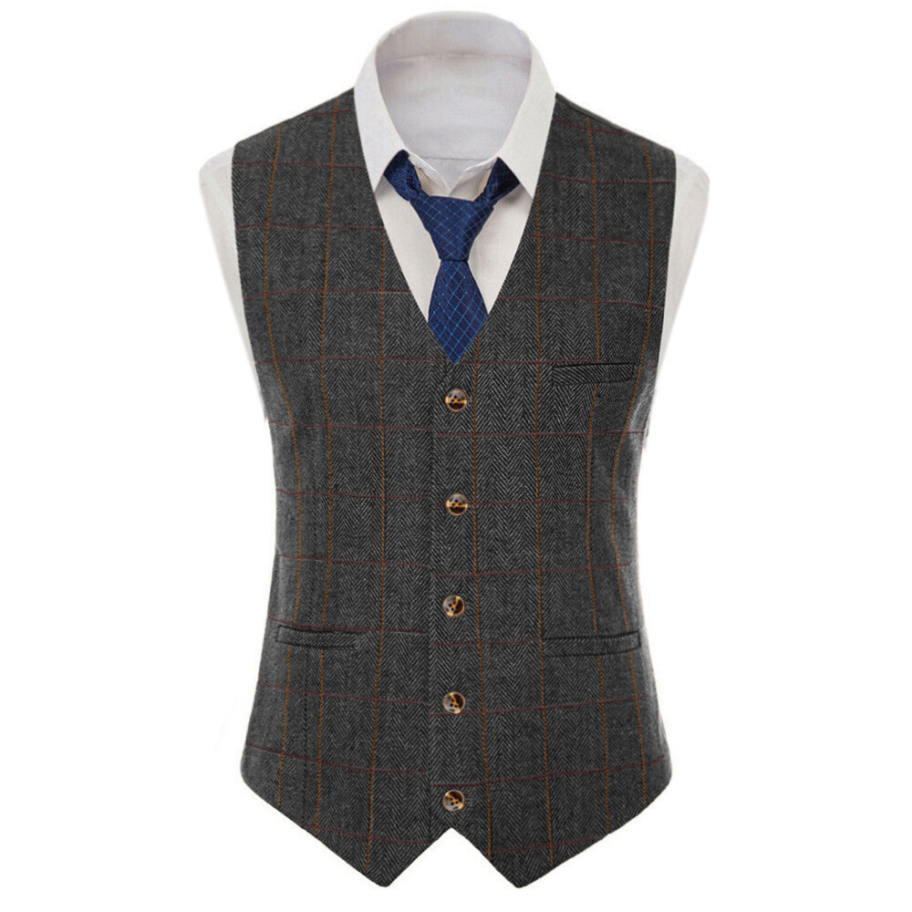 Tweed Mens Suit Plaid Waistcoat Herringbone Vest Windowpane Wedding Vintage Wool