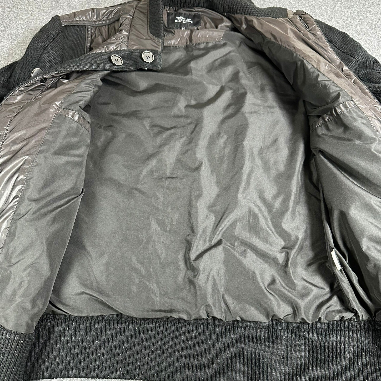Piumino Sifariano Mens Medium Puffer Button Bomber Jacket Black Wool Blend Sz 50
