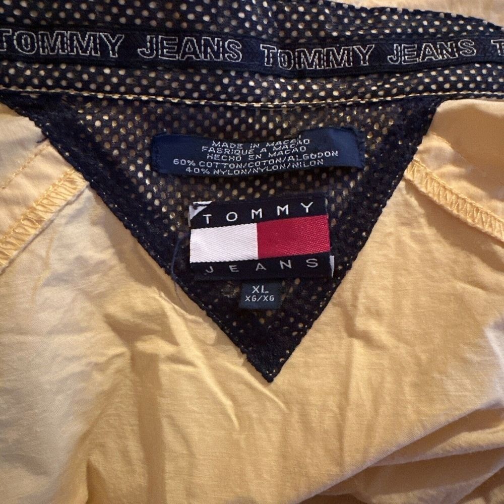 Vintage Tommy Jeans Mens XL Yellow Short Sleeve Quarter Zip Windbreaker 1999