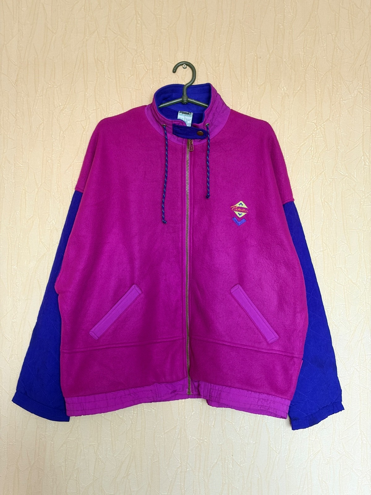 Vintage 80s 90s Puma Fleece Bomber Jacket Retro Ski Colorblock Size L