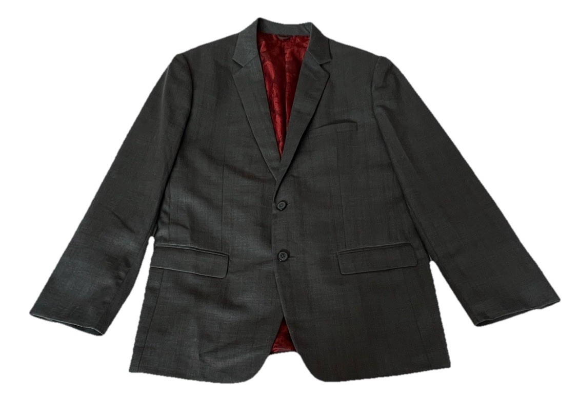 Rajah Custom Made Luxury Design Gray Check Wool Red Lined Blazer Jacket Sz 44 R