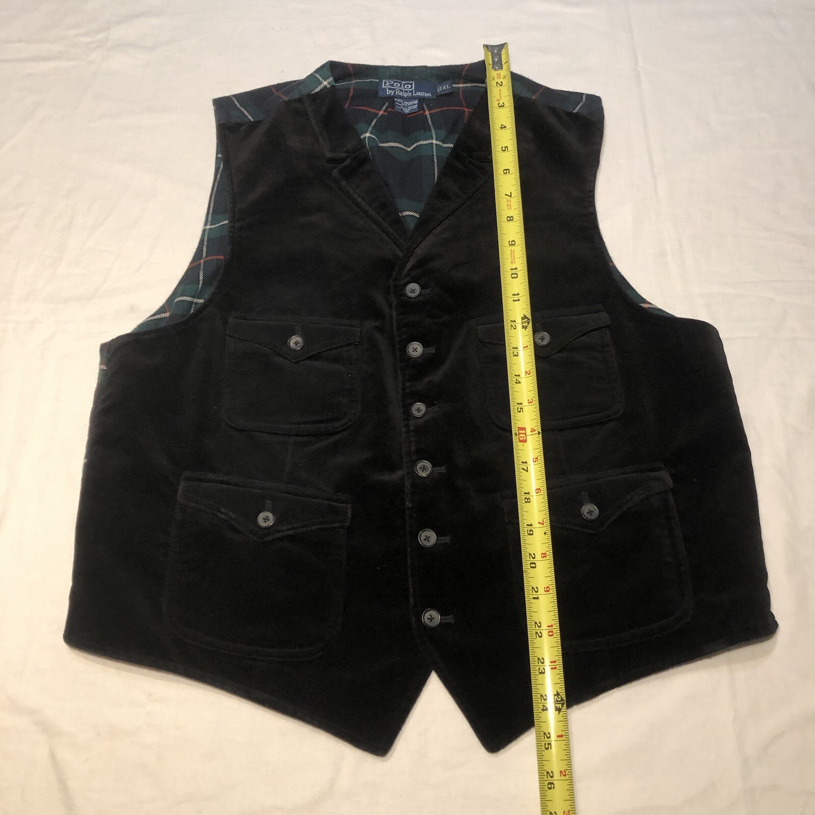Mens POLO RALPH LAUREN Waistcoat Vest Suit Black Velvet XL Distressed
