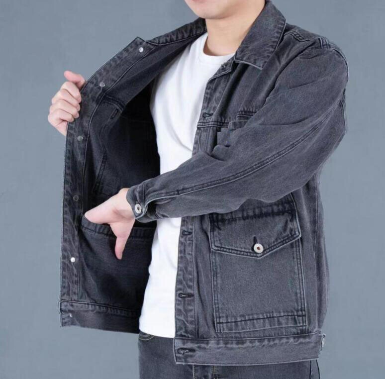 New Spring/ Fall Men’s pocket Jacket Retro Cargo Jean coats Solid Denim Jackets
