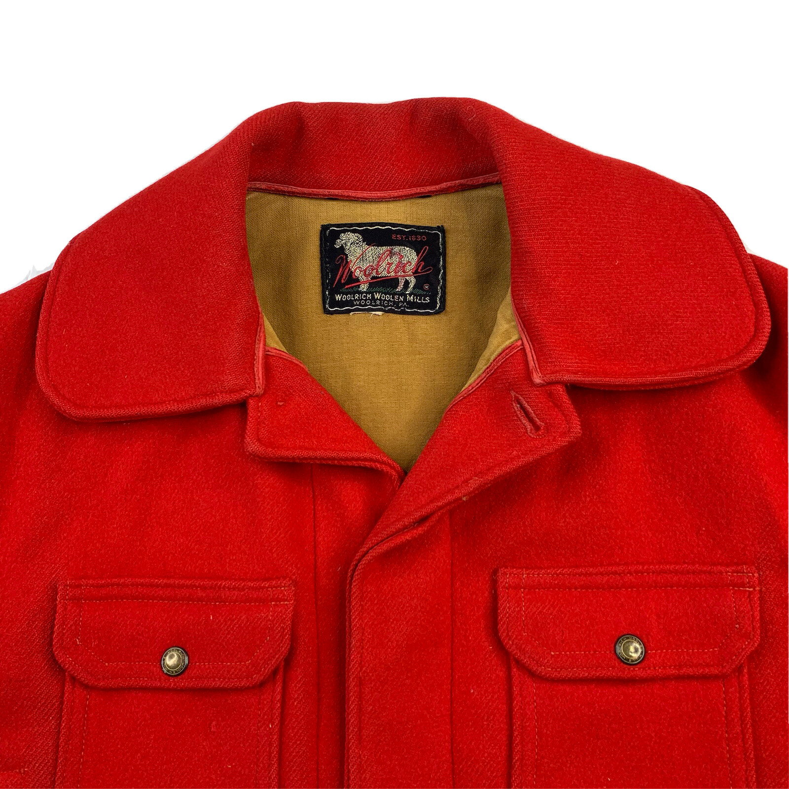 1950’s Large WOOLRICH Solid Red Wool Mackinaw Hunting Coat Made USA